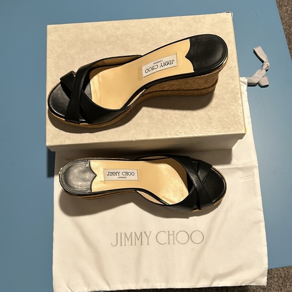 Authentic Jimmy Choo Black Leather Wedge Slides. NWOT - Picture 2 of 6
